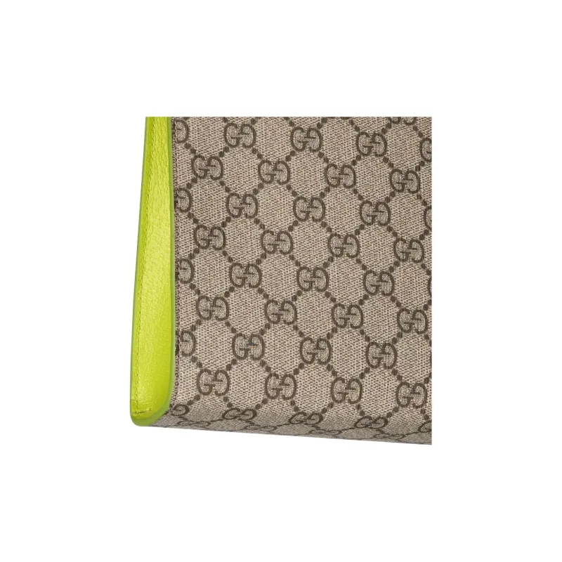 GUCCI Supreme Canvas Clutch Women's Beige & Yellow Green-6