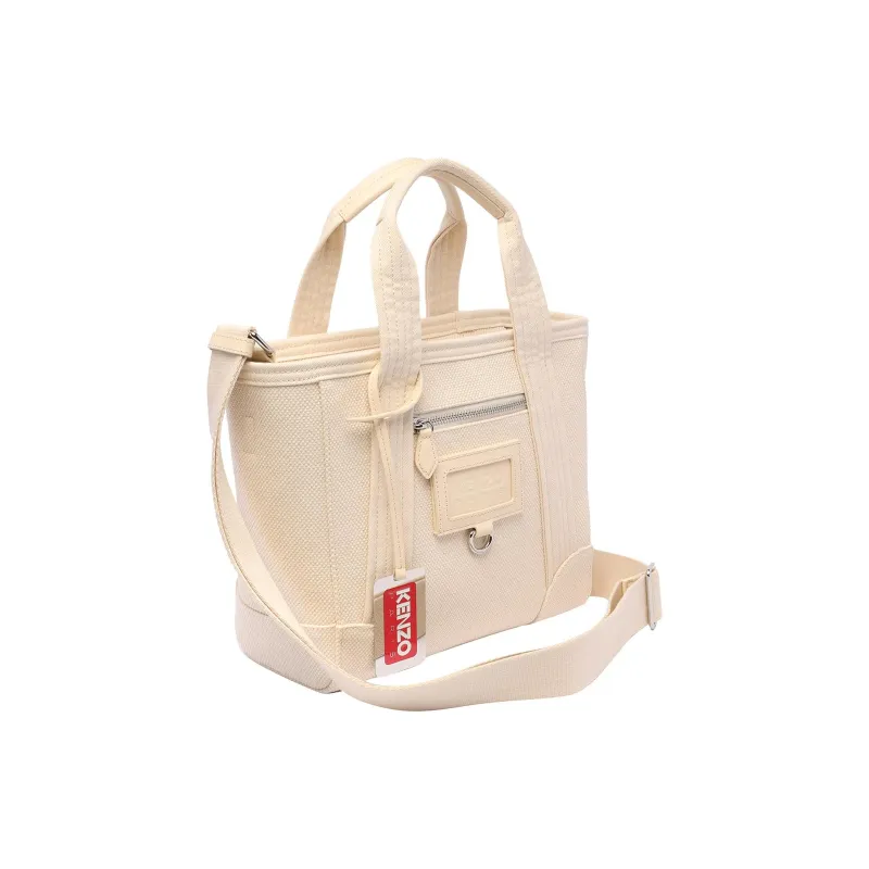 KENZO Cotton Tote Bag Shopping Bag One Shoulder Handbag Crossbody Bag Small Size Women's Beige-4