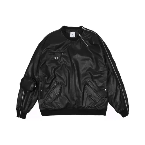 FARFROMWHAT Leather Jacket Men's Black