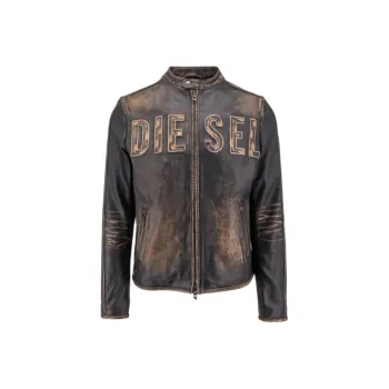 DIESEL Logo Debossed Leather Jacket