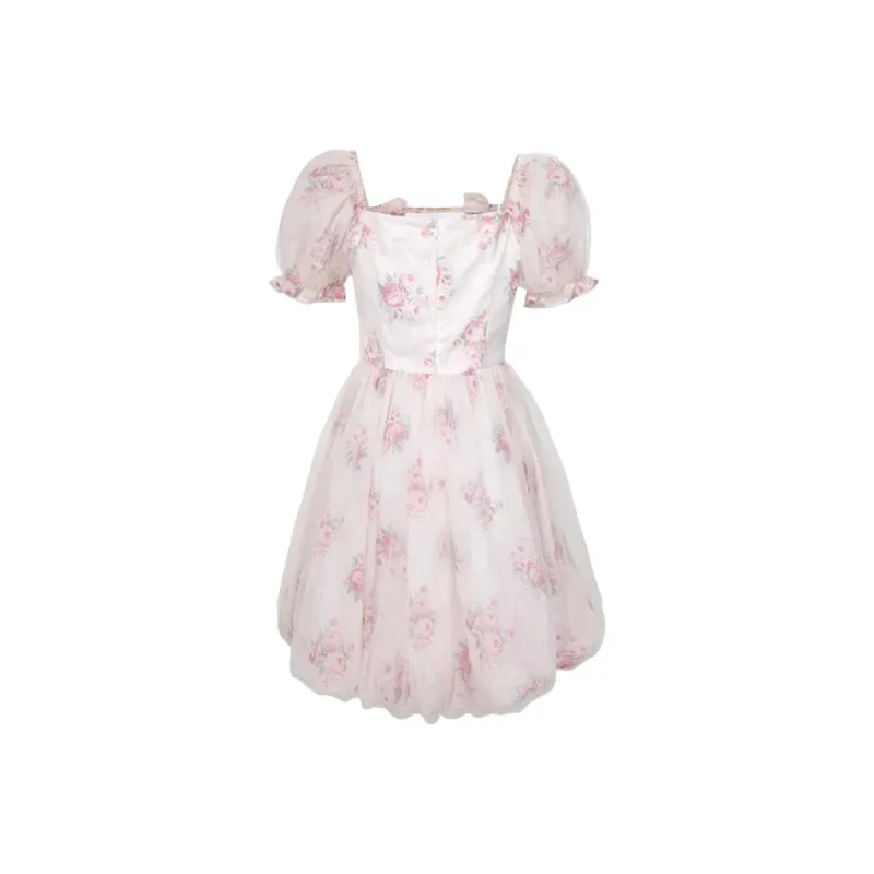 Mu Xiao Xin Short Sleeved Dress Women's Pink Floral-1