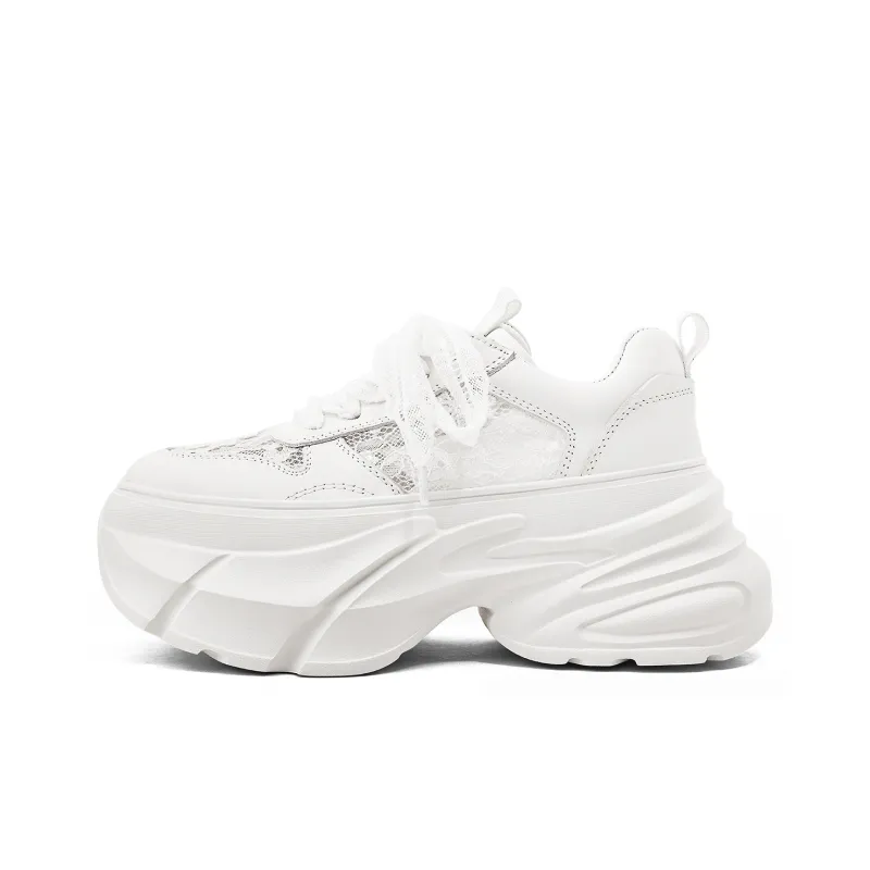 KMD Height Increasing Low Top Chunky Sneakers Women's White-0
