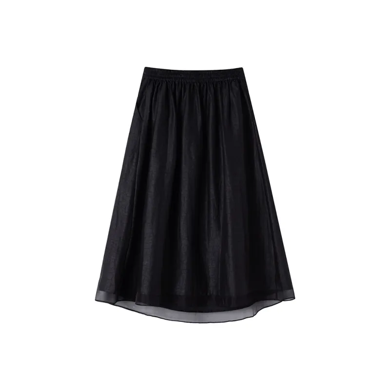 Yi Mengyuan Silk Casual Long Skirt Women's Black-1