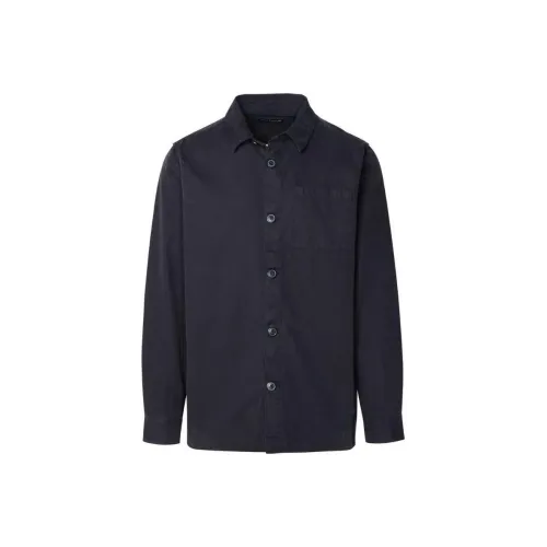 Blue Navy Trimmed Linen Blend Shirt