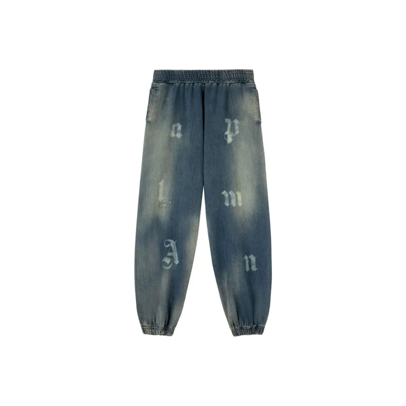 PALM ANGELS Letter Printed Elastic Waistband Jeans-0