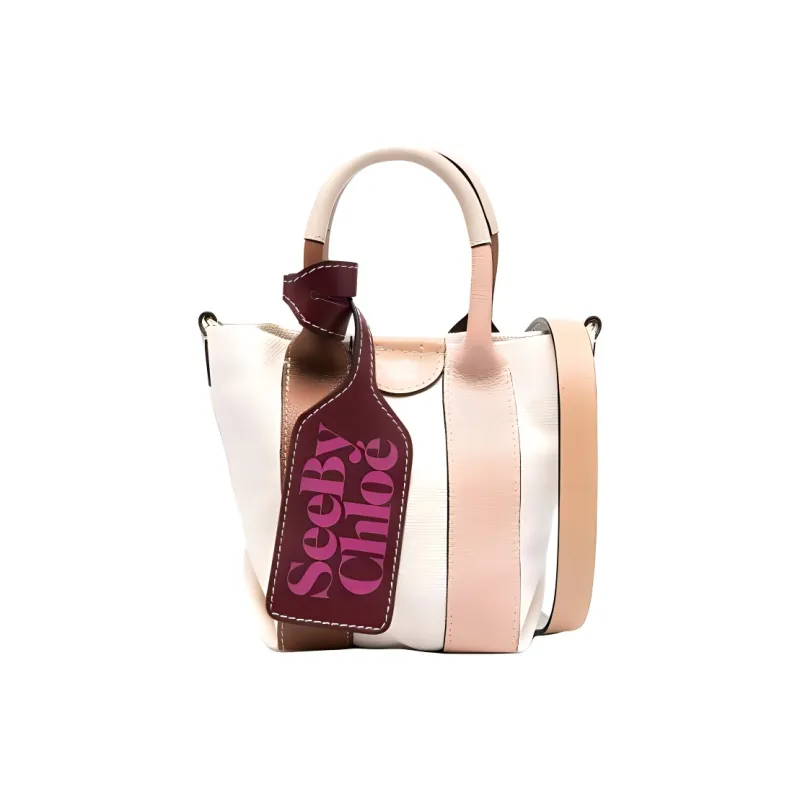 See By Chloe Laetizia Canvas With Leather Tote Bag, Shopping Bag, Crossbody Bag, Handbag Mini Women's Caramel-1