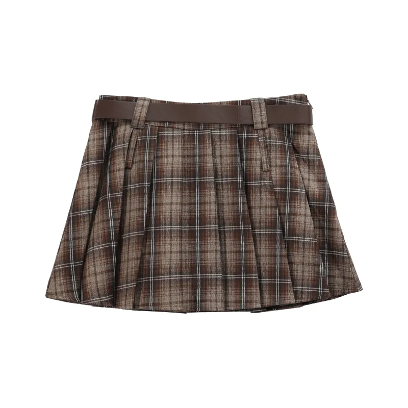 HTHK Casual Short Skirts Women's Black Plaid, Coffee Plaid-7