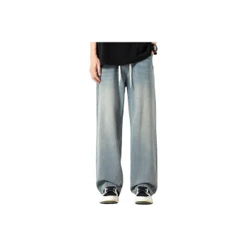 WOOD SOON Wide Inseam Pants Summer Luxury Streetwear Washable Men's Casual Shoes Pants Men's Denim Blue