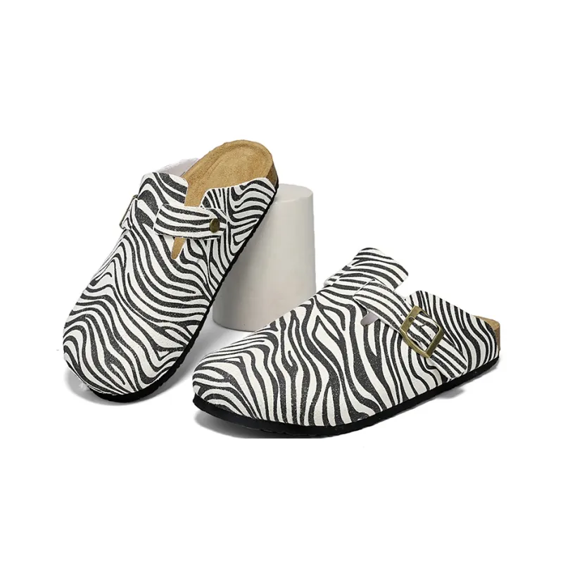AMICNIEGD Slip Resistant Abrasion Resistant Closed Toe Slippers Unisex White Zebra-3