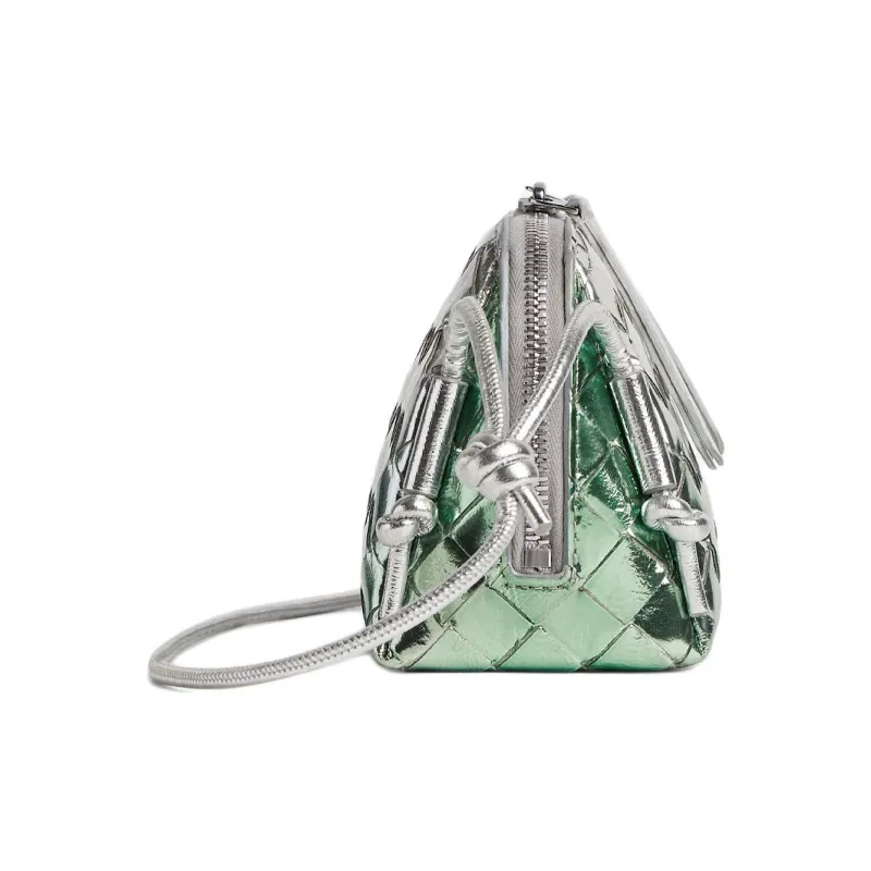 Bottega Veneta Concert Goatskin Crossbody Bag, Shoulder Bag Women's Silver & Mint Green-1