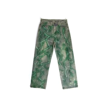 DNBH Hand drawn Doodle Series Jeans Unisex Green