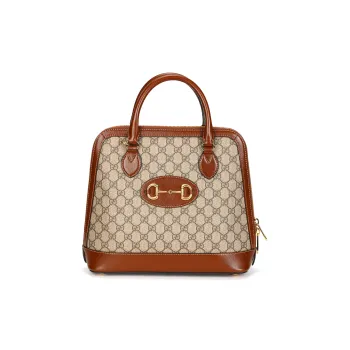 GUCCI Canvas With Leather Dome Bag, Handbag, Shoulder Bag, Crossbody Bag Medium Size Women's Beige Brown & Brown