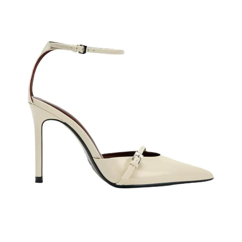 ZARA Slim Heel High Heels 10cm Women's Light Beige Yellow-2