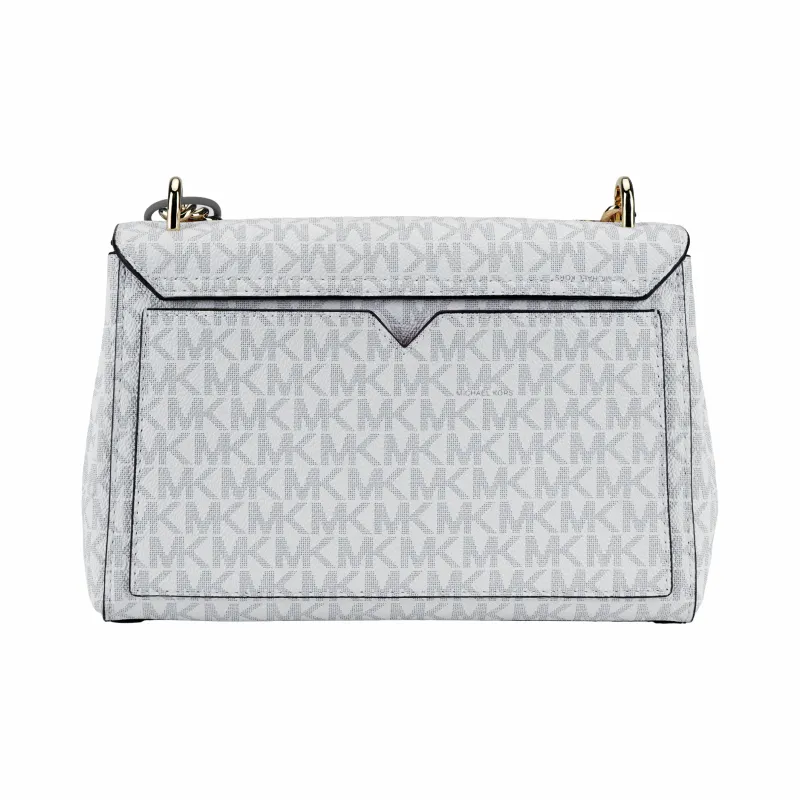 MICHAEL KORS Lita Canvas Shoulder Bag, Crossbody Bag Medium Size Women's White Rose Red-2