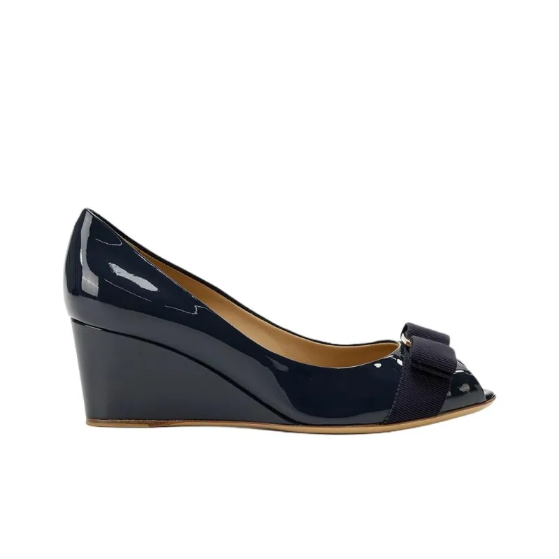 FERRAGAMO Wedge Heel High Heels Women's Dark Blue-1
