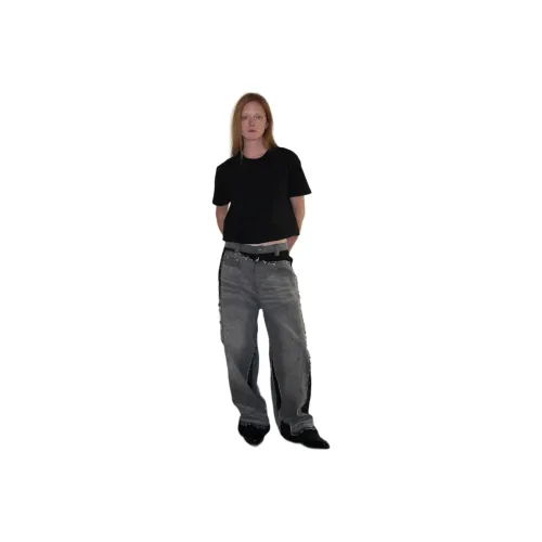 CasseSango Jeans Unisex Gray Black Patchwork