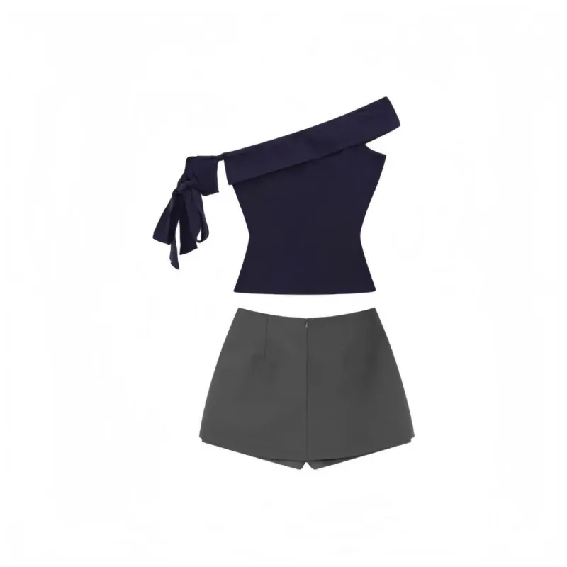 GLEE DIARY Skirt Set Women's Navy Blue-1