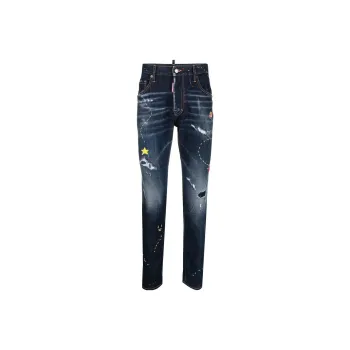 DSQUARED 2 Illustrated Straight Leg Distressed Skinny Jeans