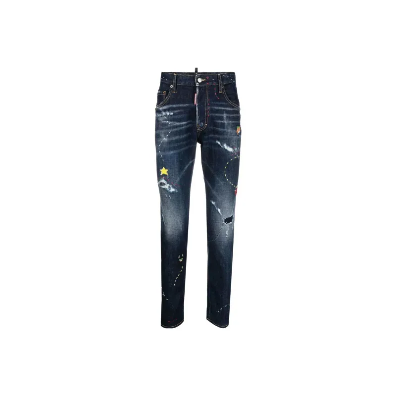 DSQUARED 2 Illustrated Straight Leg Distressed Skinny Jeans-0