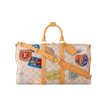 LOUIS VUITTON Keepall Fabric Travel Bag Unisex Beige