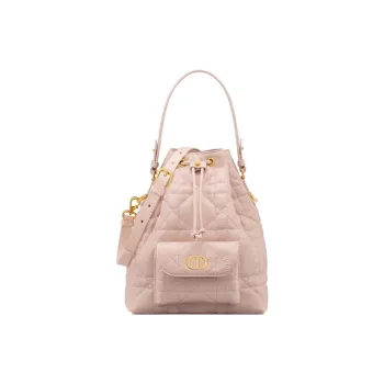 DIOR Caro Sheepskin Bucket Bag, One Shoulder Handbag Small Size Women's Rouge Pink