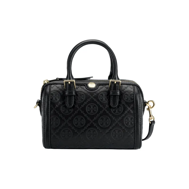 TORY BURCH Leather Barrel Bag Shoulder Bag Crossbody Bag Handbag Women's Black-0