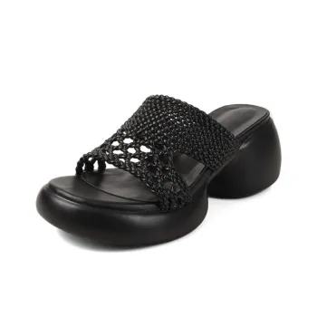 QUICHESHOES Leather Patchwork Cut Out Quiet Slide Slippers Women's