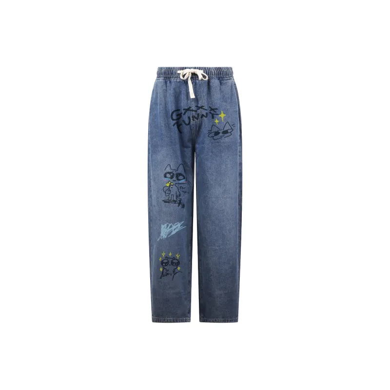 GXXX Autumn And Winter Models Lace-Up Straight Fit Jeans Unisex-7