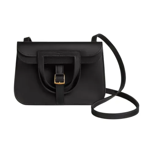 HERMES Halzan Swift Calfskin Shoulder Bag Mini Women's Black