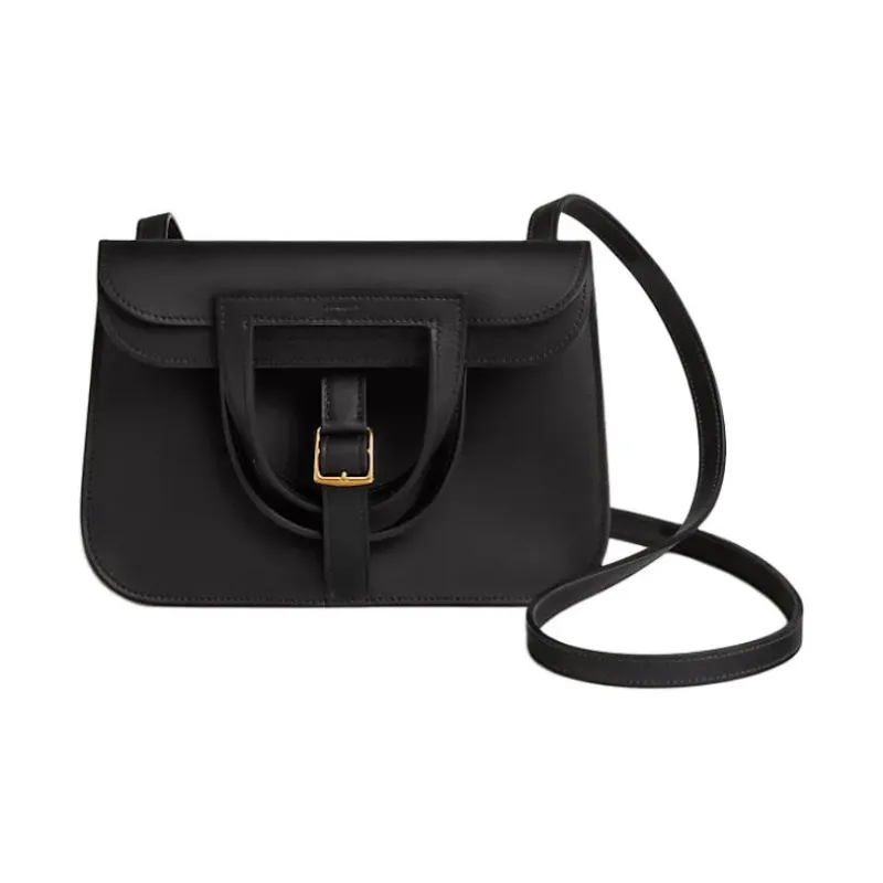 HERMES Halzan Swift Calfskin Shoulder Bag Mini Women's Black-0