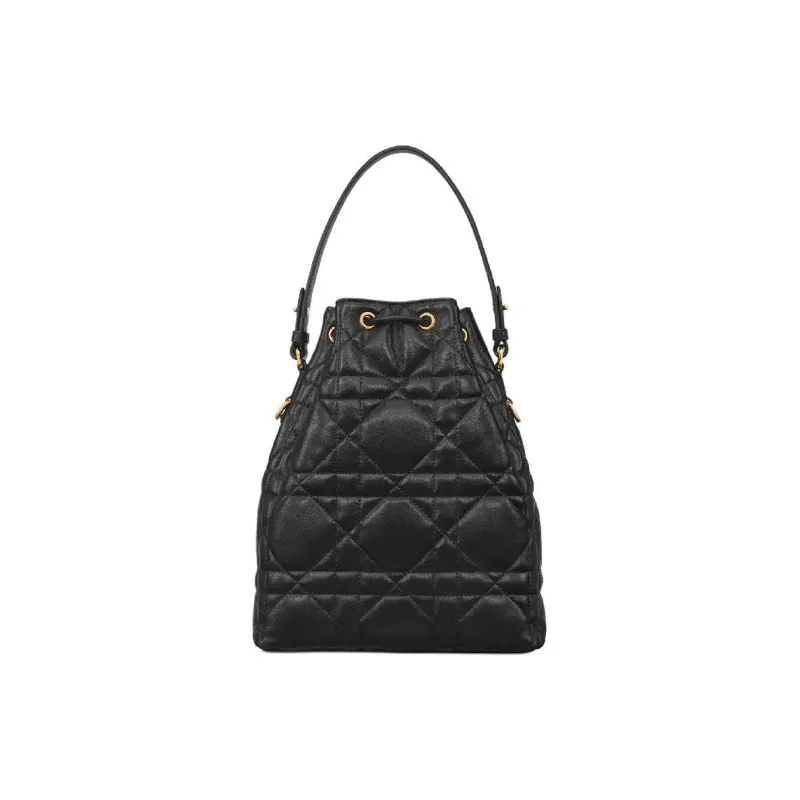 DIOR Caro Sheepskin Bucket Bag, One Shoulder Handbag Trumpets Women's Black-3