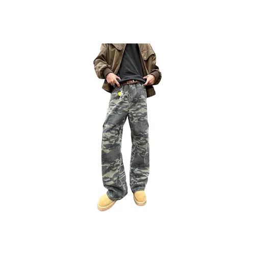 NEAR HERE Jeans Unisex Green Camouflage