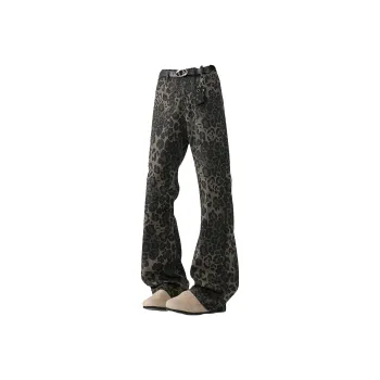 WKOOG Jeans Unisex Yellow Leopard Print