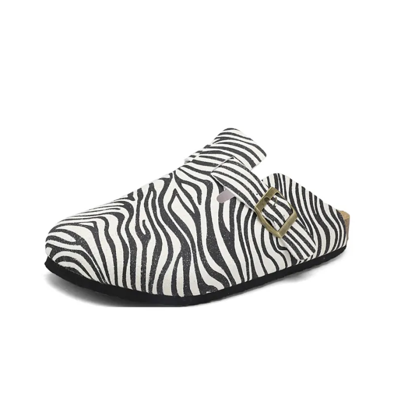 AMICNIEGD Slip Resistant Abrasion Resistant Closed Toe Slippers Unisex White Zebra-1