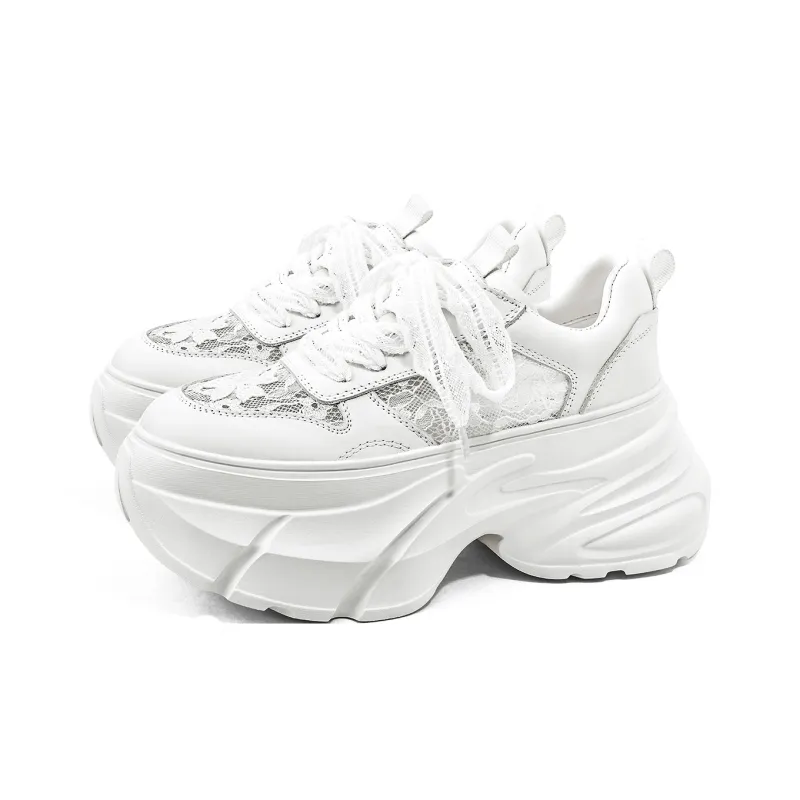 KMD Height Increasing Low Top Chunky Sneakers Women's White-1