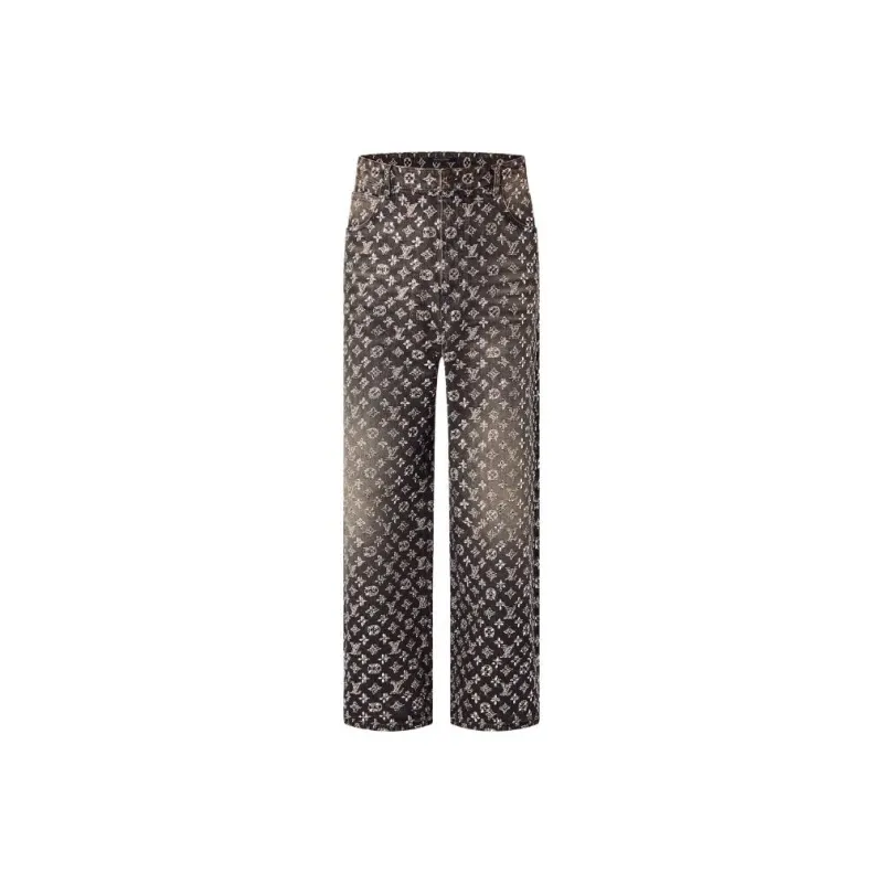 LOUIS VUITTON Made To Order Embroidered Monogram Baggy Denim Pants-0