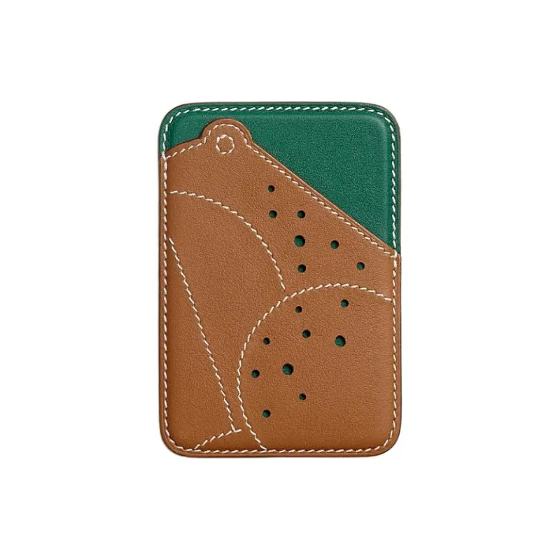 HERMES Magsafe Swift Calfskin Card Holder Women's Medium Green & Gold-0