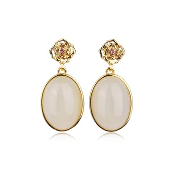CHINA GOLD Earrings White Jade Women's