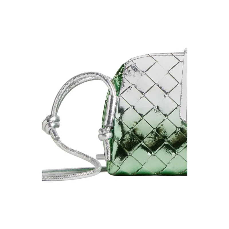 Bottega Veneta Concert Goatskin Crossbody Bag, Shoulder Bag Women's Silver & Mint Green-3