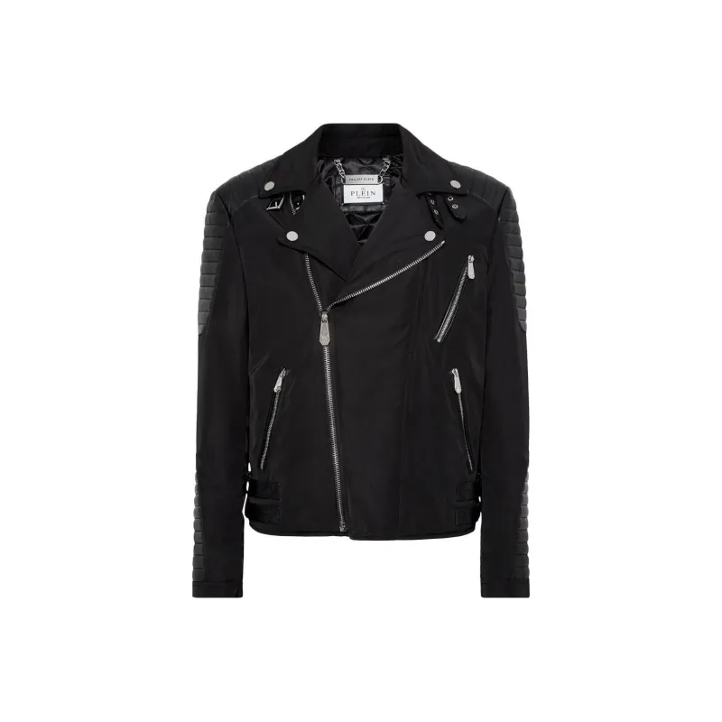 PHILIPP PLEIN Padded detail Leather Biker Jacket-0