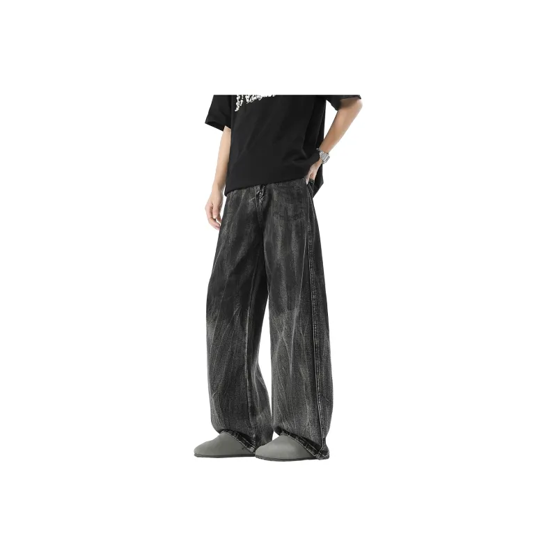 HCHUICHENG Jeans Unisex Distressed Gray-0