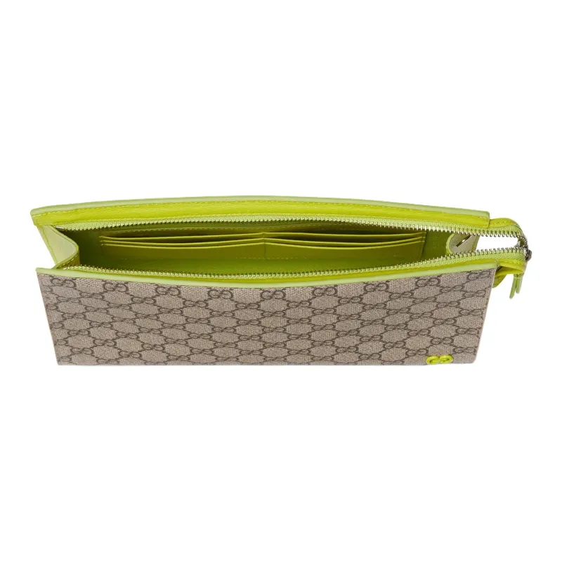 GUCCI Supreme Canvas Clutch Women's Beige & Yellow Green-4