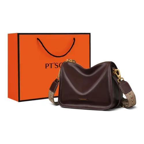 PT'SON Cow Leather Shoulder Bag, Crossbody Bag Medium Size Women's Wine Coffee/Ecru