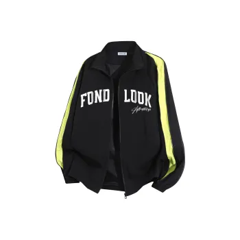 FONDLOOK Jackets Coats Unisex Black/Neon Green