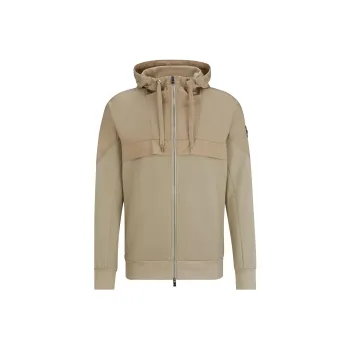 HUGO BOSS Regular-Fit Zip-Up Hoodie In Mixed Materials Jackets Coats Men's Light Brown