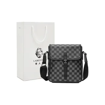 Old Man's Head Synthetic Leather Shoulder Bag, Crossbody Bag Men's Black Plaid