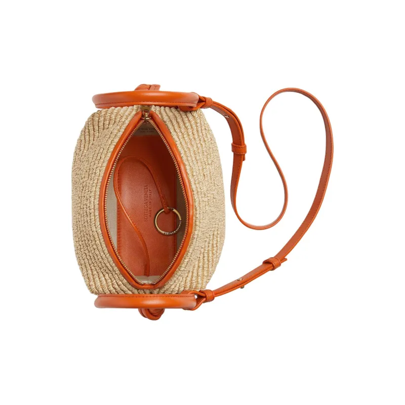 Bottega Veneta Nylon One Shoulder Handbag Women's Natural & Burnt Orange-3