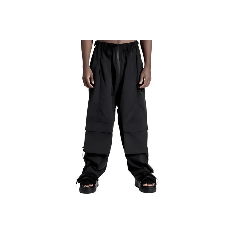 NORVINCY Western Elastic String Elastic Cuff Patch Pocket Casual Pants Unisex Black-0