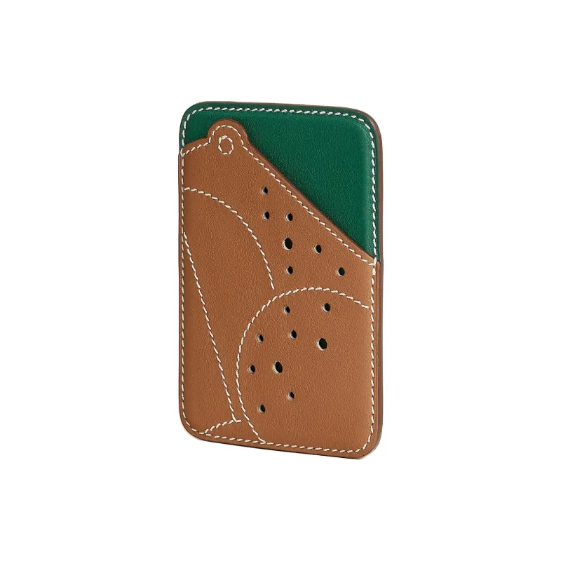 HERMES Magsafe Swift Calfskin Card Holder Women's Medium Green & Gold-1