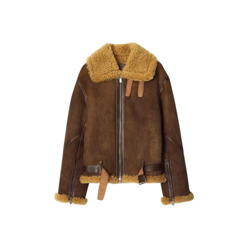 Burberry Shearling trim Leather Jacket-0